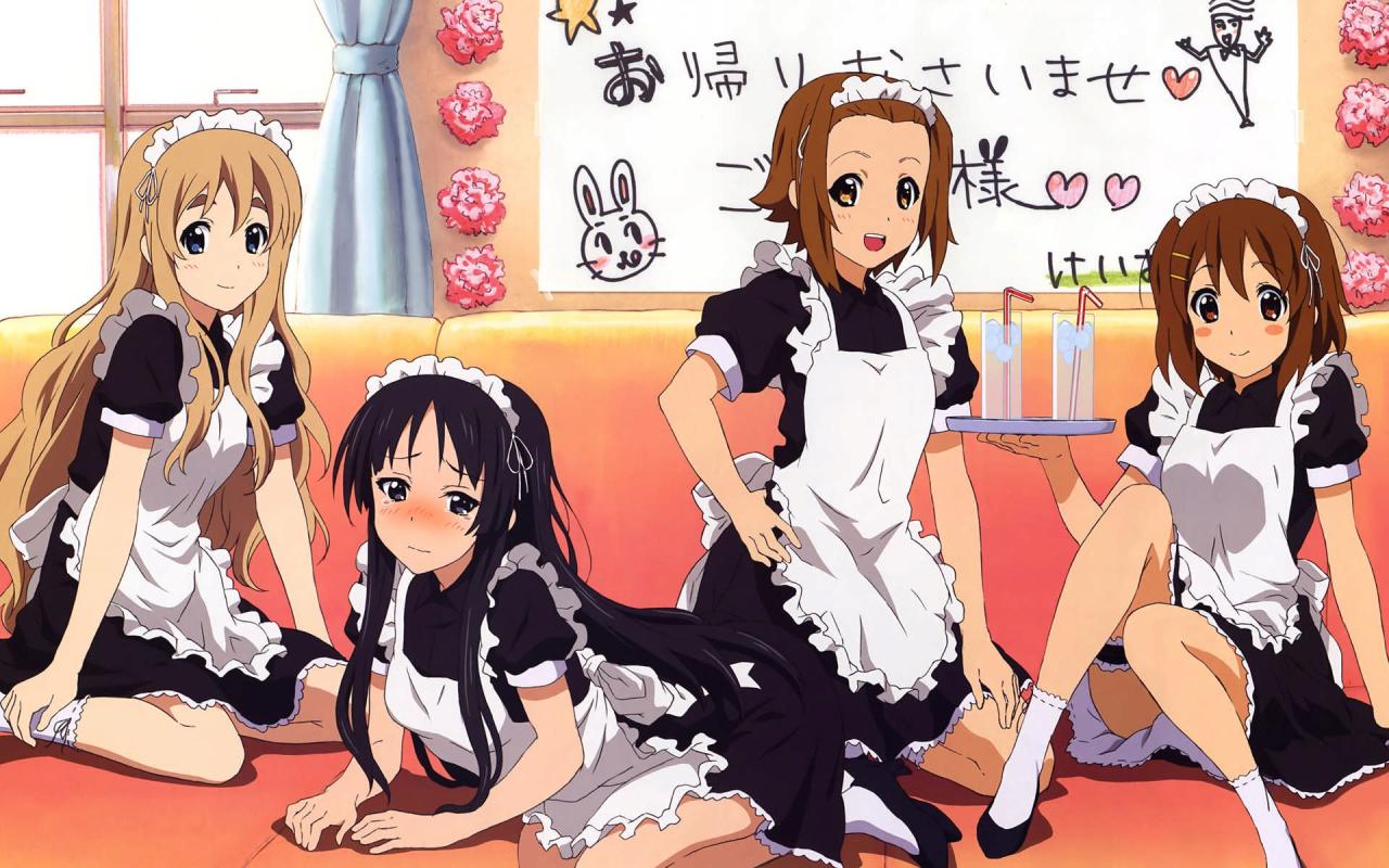 穿着女仆装的轻音少女壁纸 从左往右： 琴吹䌷、秋山澪、田井中律、平泽唯