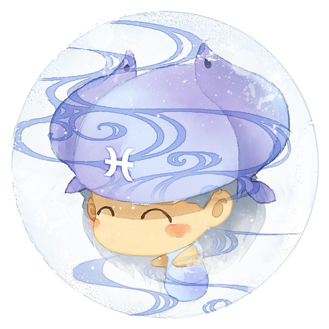 脸朝左下的双鱼座女生圆头像