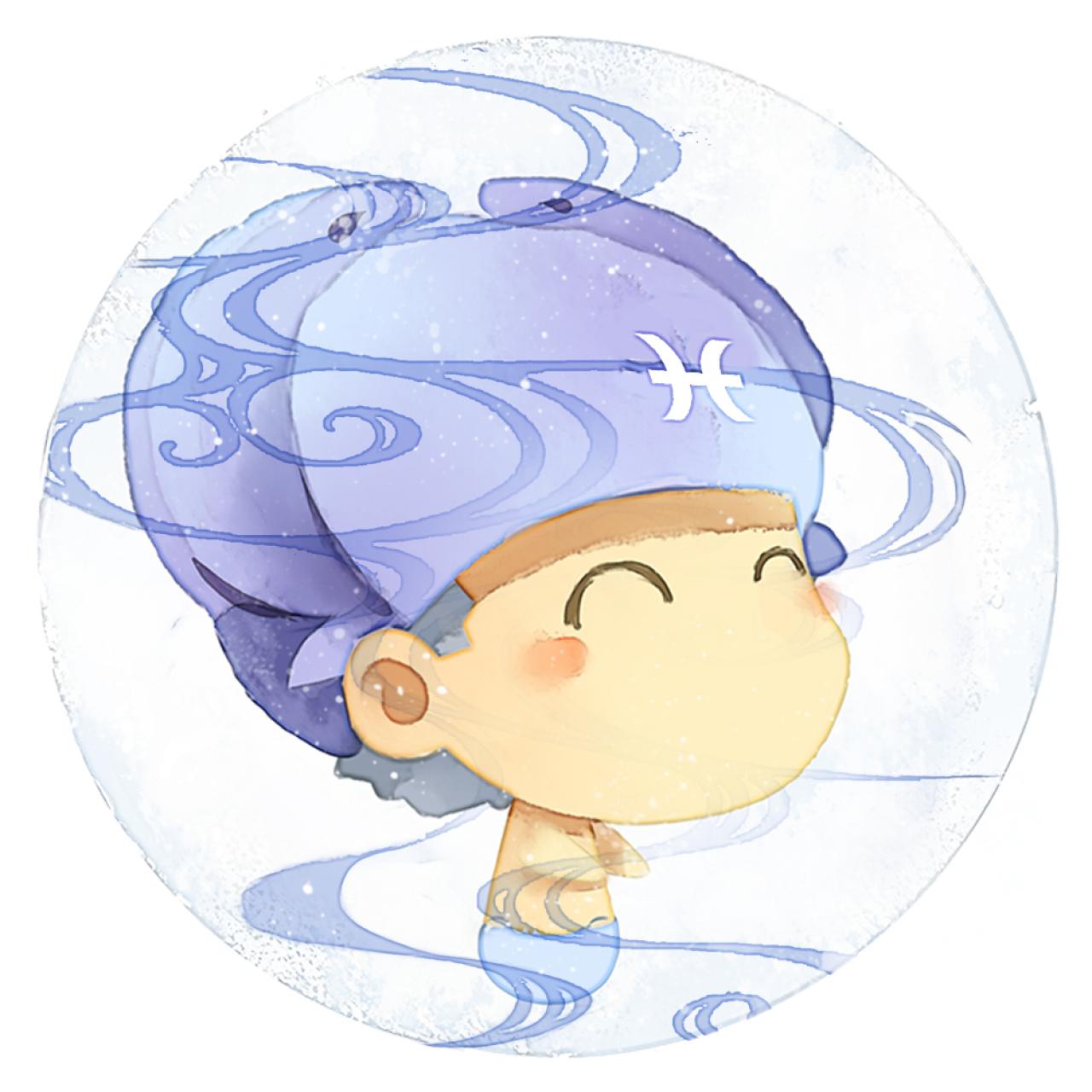 脸朝右上的双鱼座男生圆头像