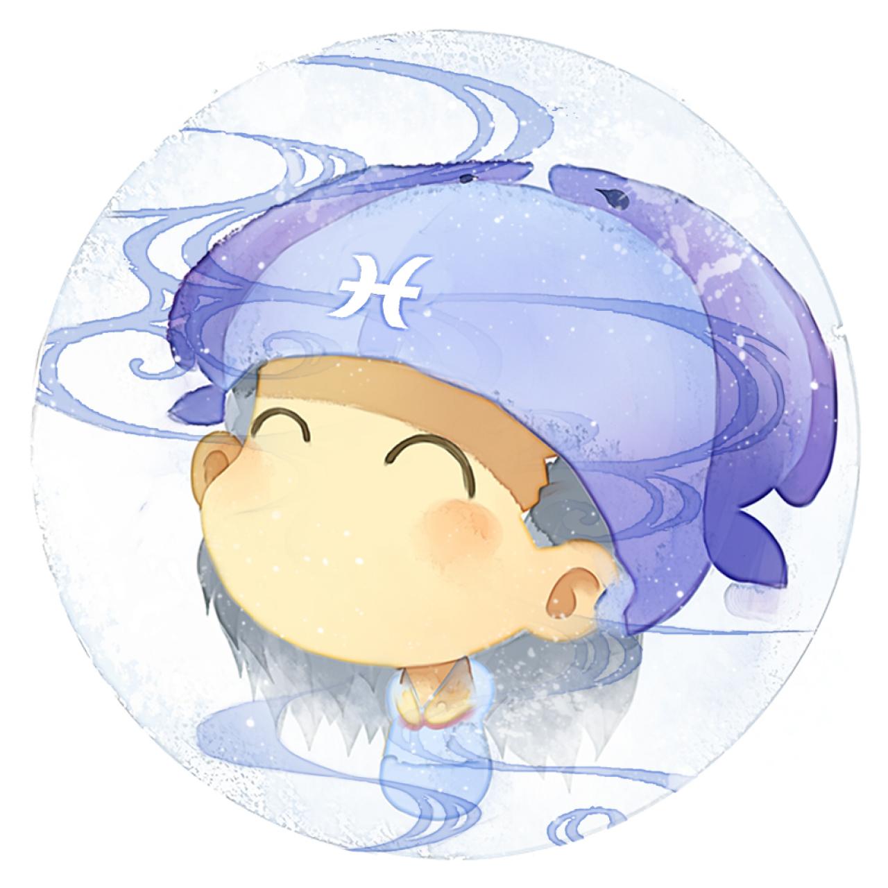 脸朝左上的双鱼座女生圆头像