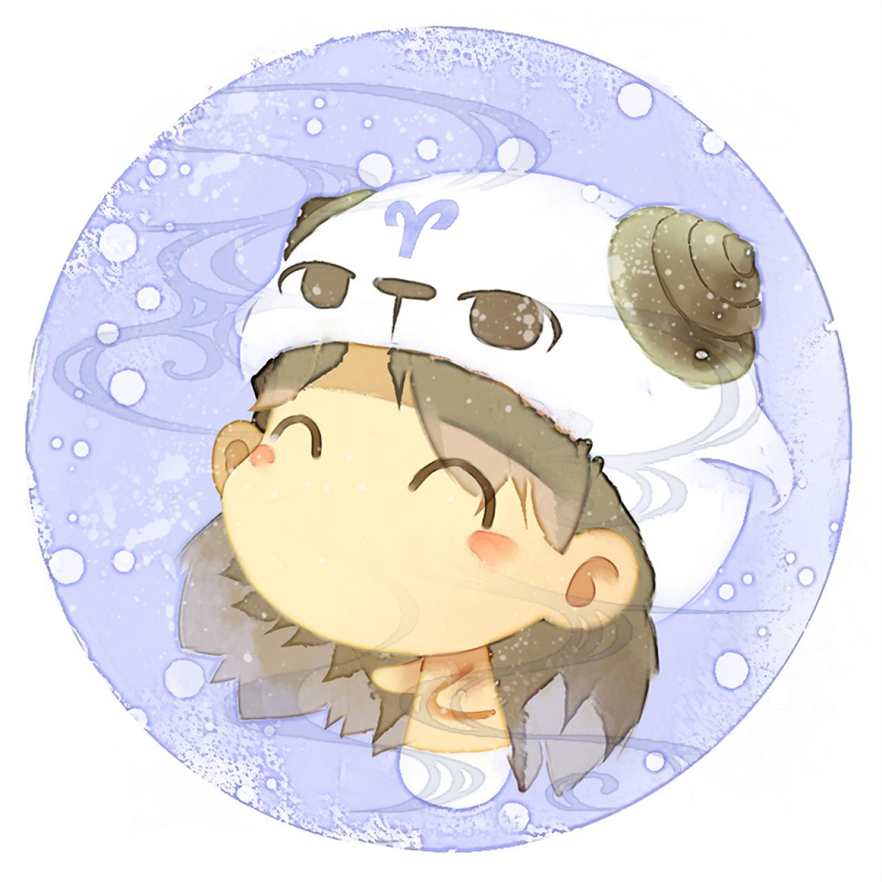 脸朝左上的白羊座女生圆头像