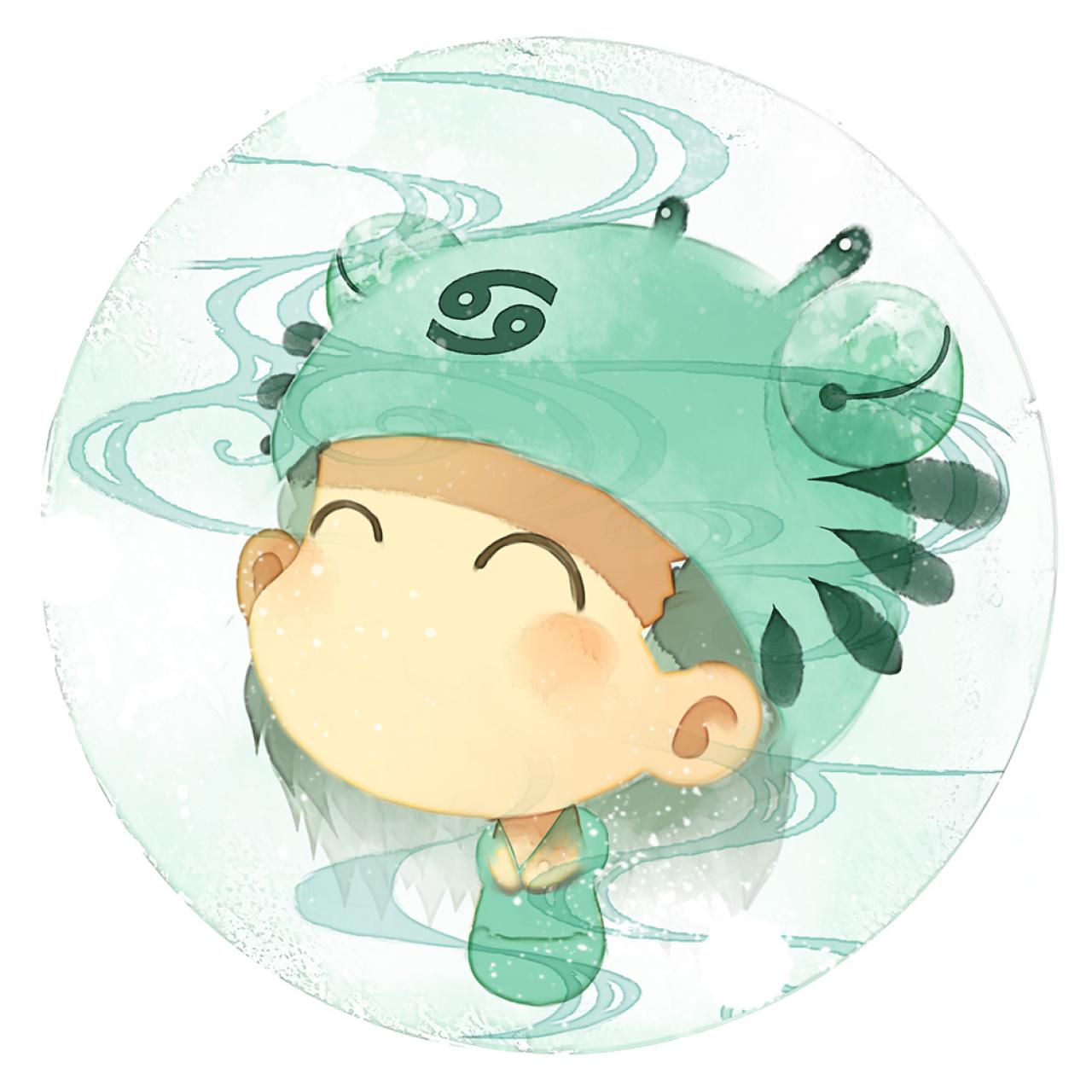 脸朝左上的巨蟹座女生圆头像