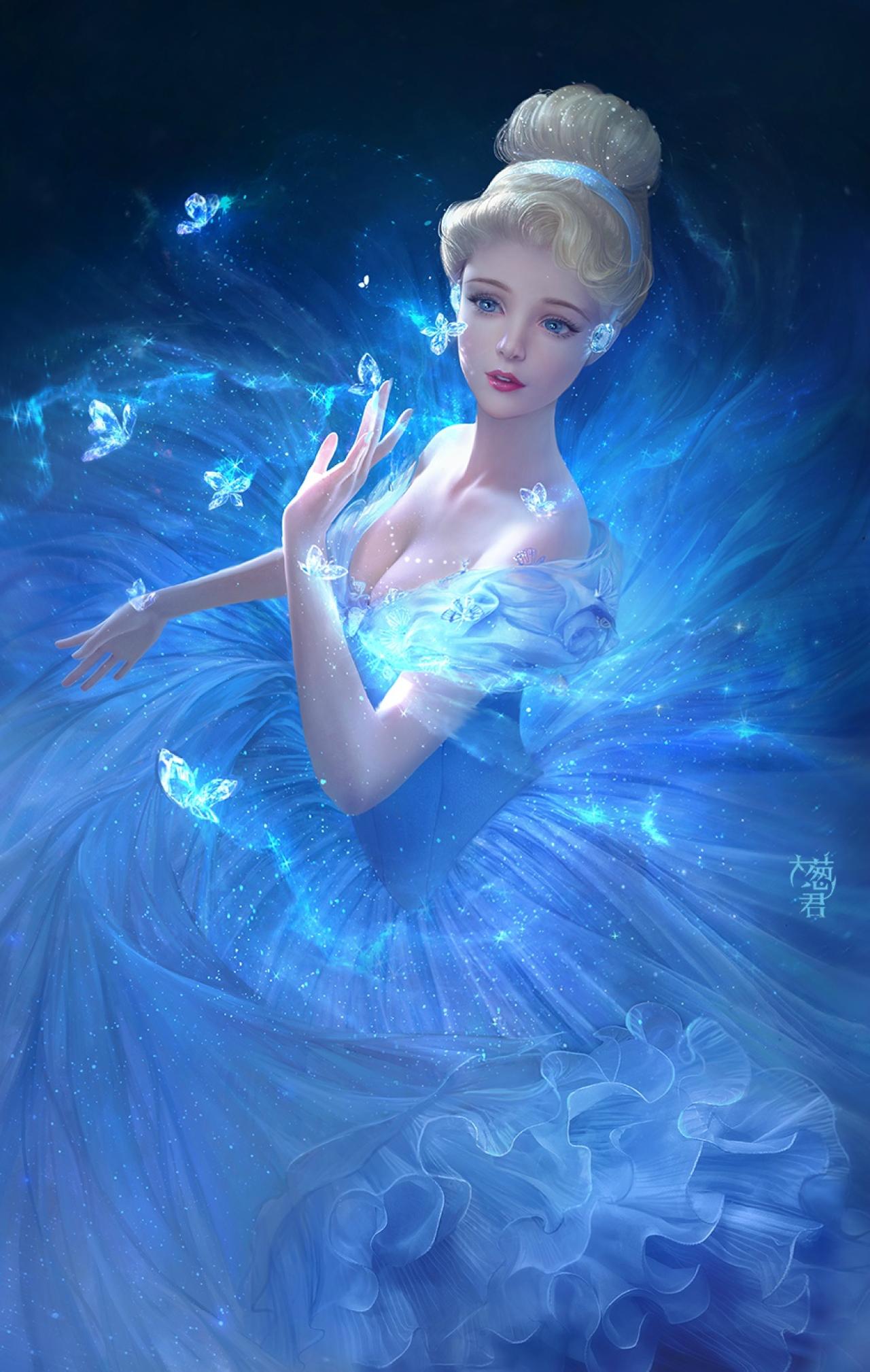 围绕裙子的蝴蝶与灰姑娘手机壁纸
