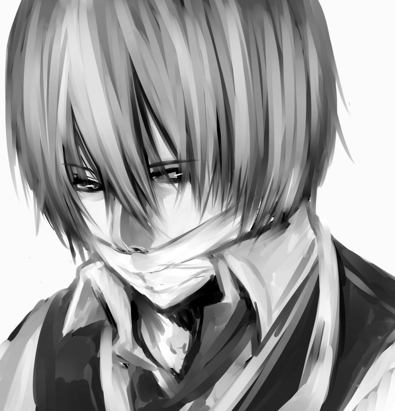 戴着口罩的黑白长发男生头像