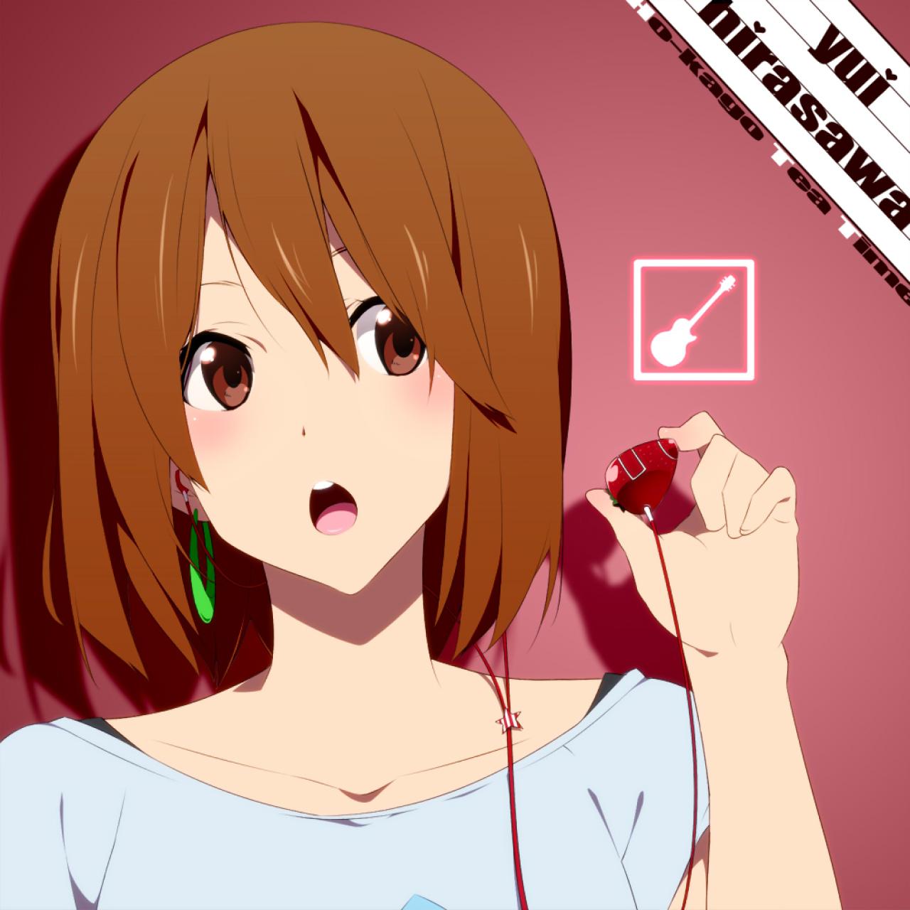 吉他图标，戴着草莓耳机的轻音少女平泽唯头像