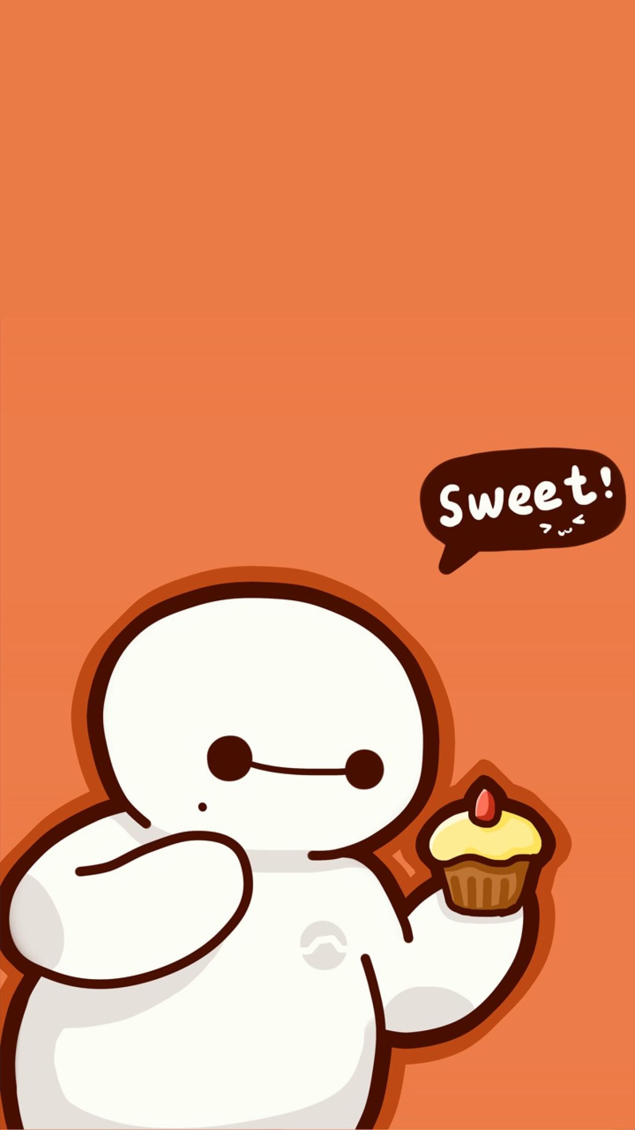 拿着蛋糕的大白手机壁纸：Sweet