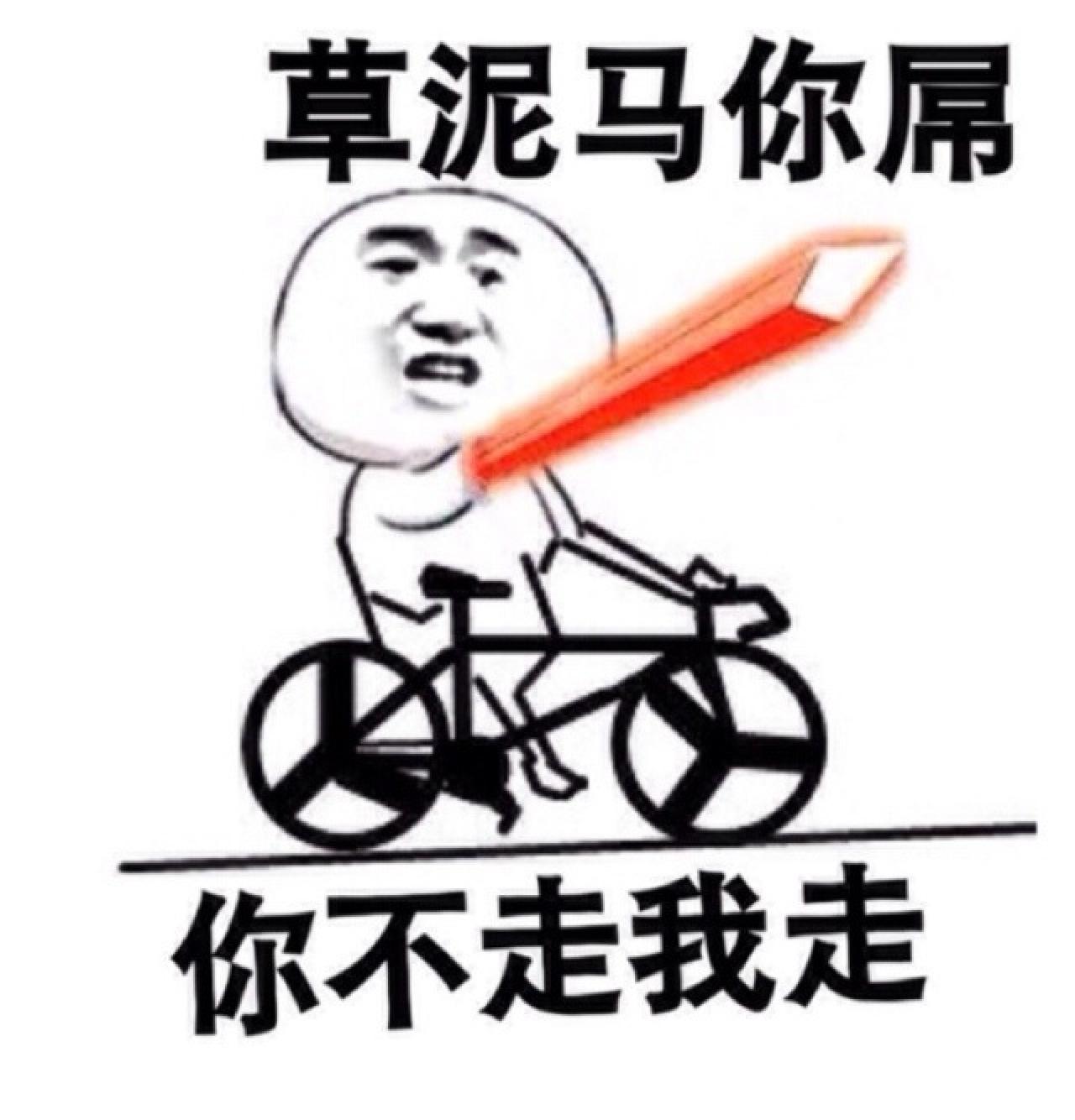 骑自行车的金馆长表情：草泥马你屌，你不走我走