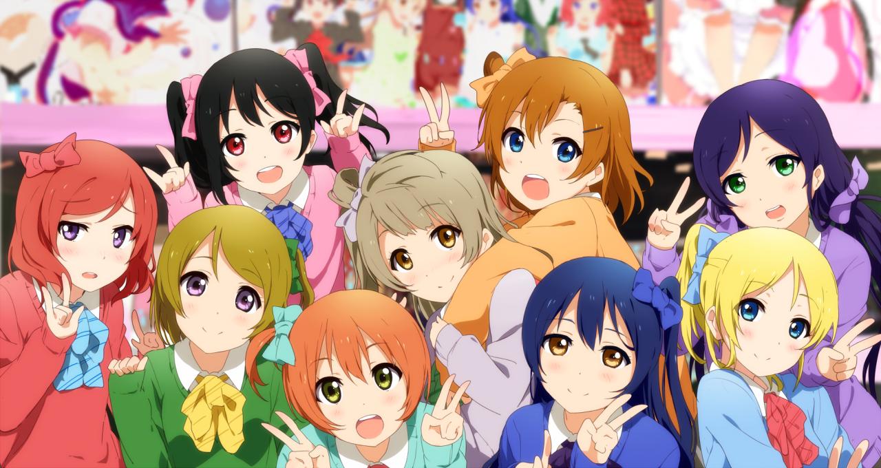 LoveLive!μ s全家福作剪刀手壁纸 分辨率1883x1000像素