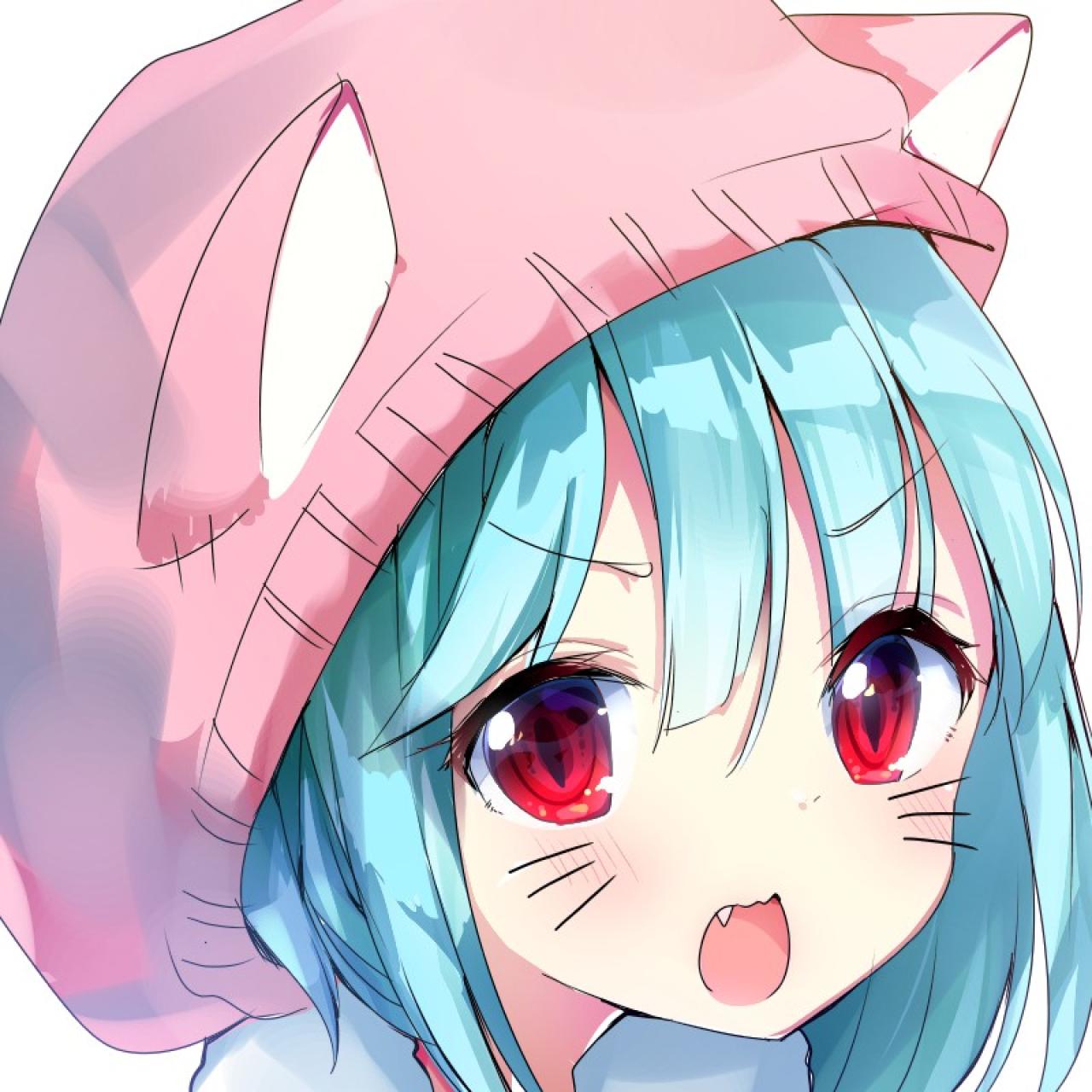 猫耳朵、猫胡子、露着小虎牙的猫娘萝莉头像