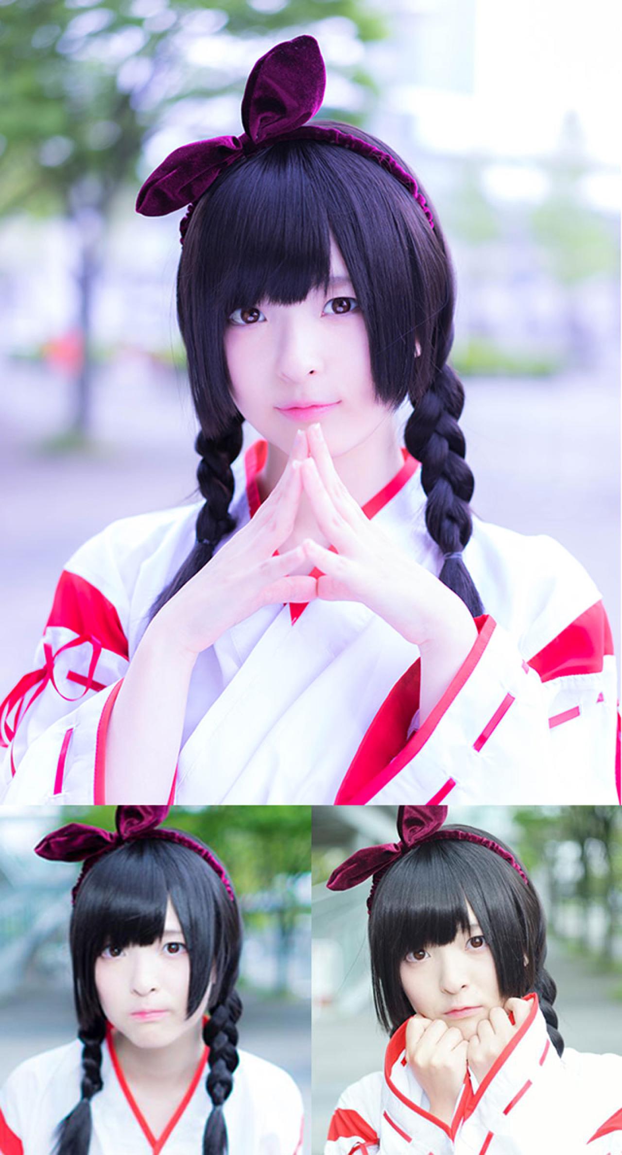 肉球あやと原创巫女服摆拍 预览图 上为ida拍摄，下左为がみっくす拍摄，下右为ホダカ拍摄