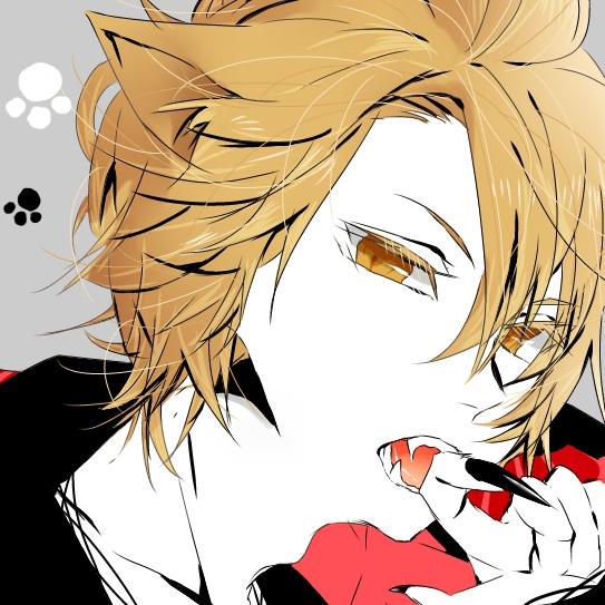 橙色长发和眼睛的猫爪猫耳男孩头像