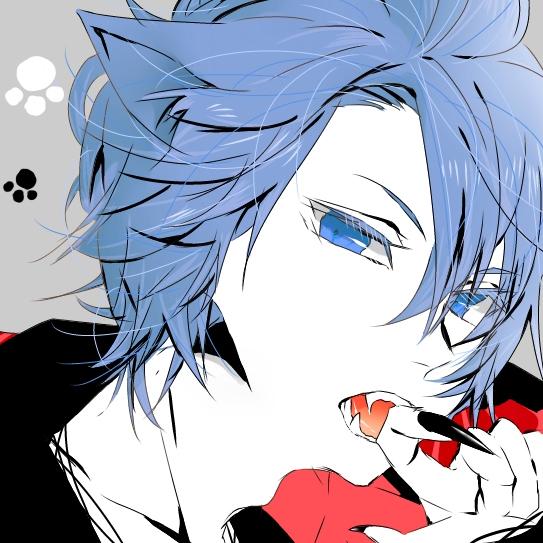 蓝色长发和眼睛的猫爪猫耳男孩头像