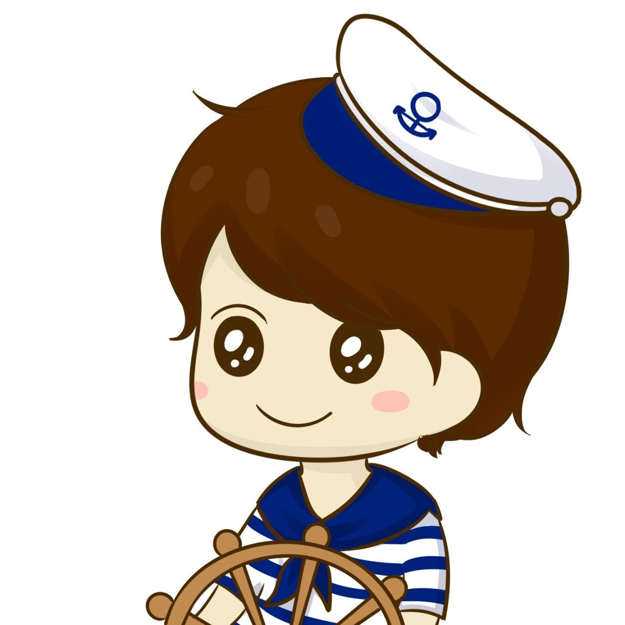 情侣头像男用：穿着海军服掌舵开船的阿树