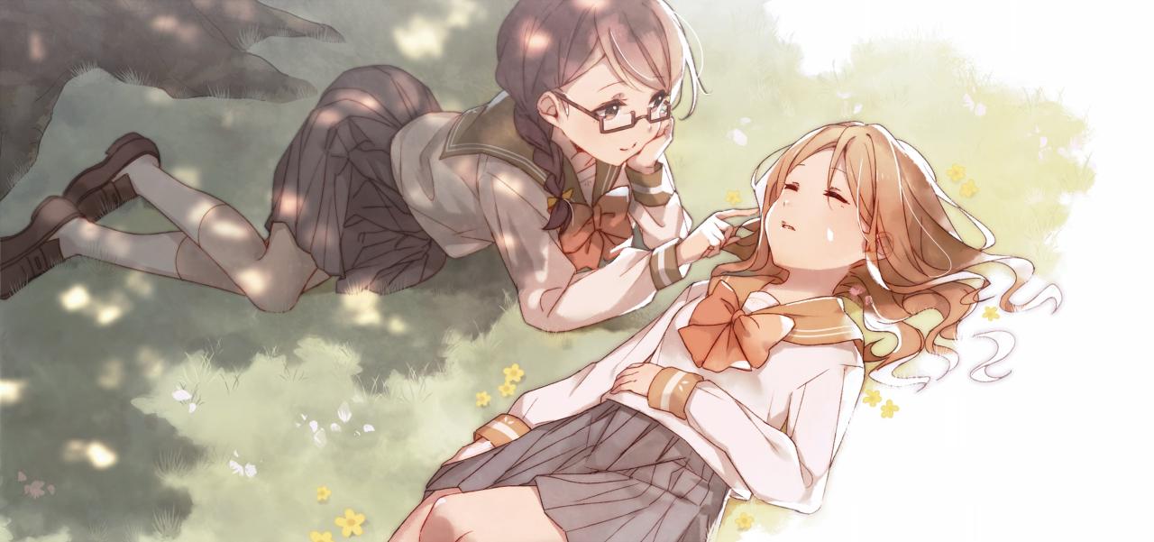午后眼镜校服少女与睡着的长发女孩