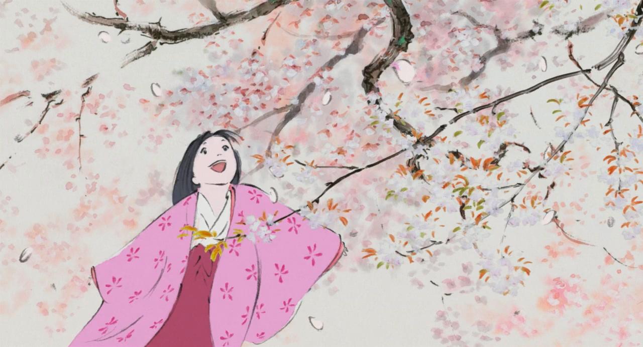 樱花下的披着和服的小女孩