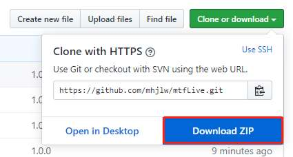 在Github点击Download ZIP下载mtfLive源码的压缩包